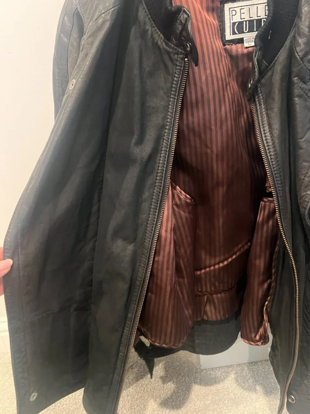 Pellini Black Leather Bomber Jacket with removable Thinsulate Lining